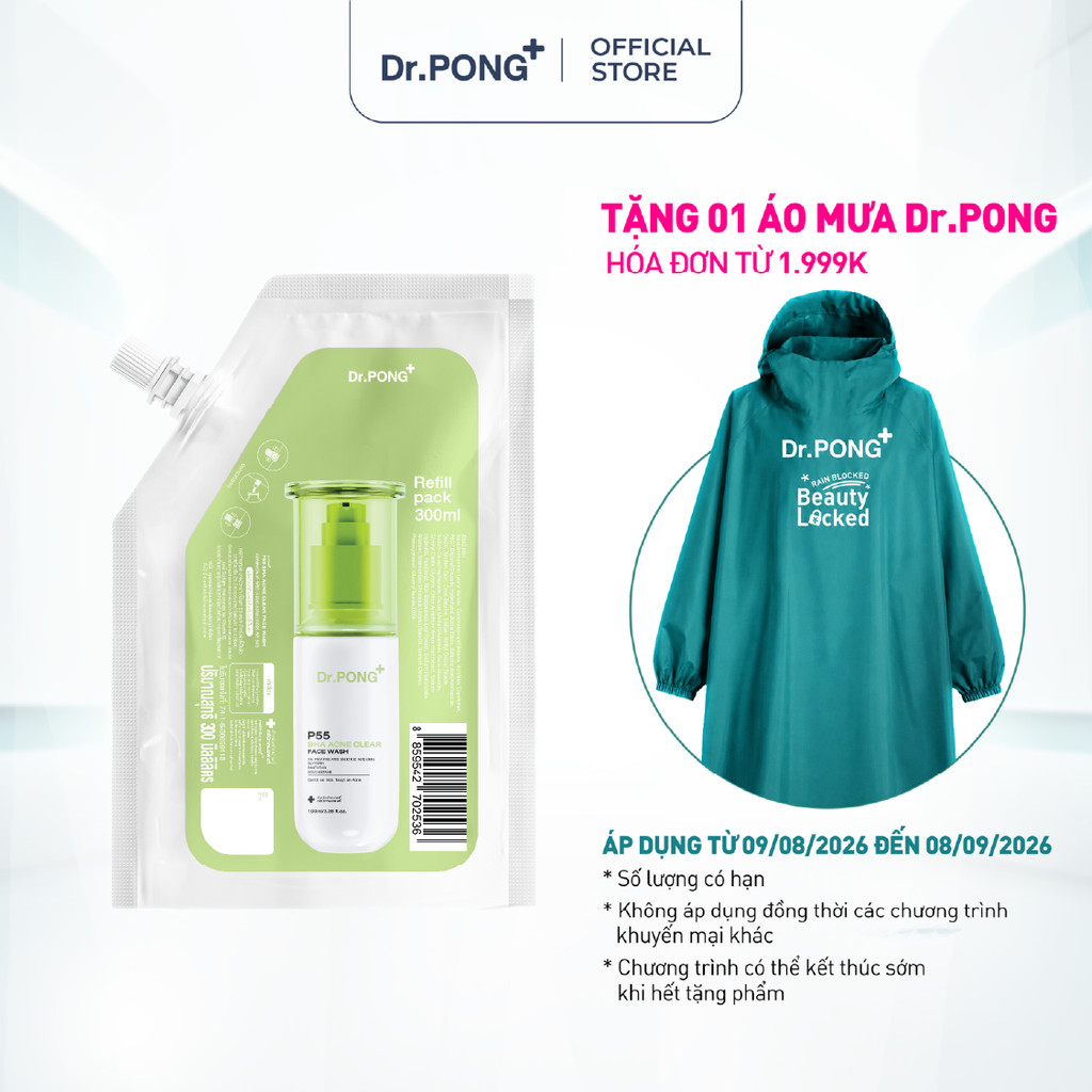 Gel rửa mặt hỗ trợ giảm mụn Dr.PONG p55 BHA Acne Clear Face Wash 300ml