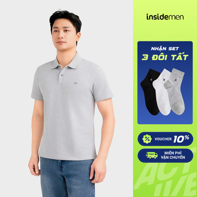 [TẶNG TANKTOP] Áo Polo Nam Xám Insidemen Regular Fit Polyester Spandex Thoáng Khí IPS097EDP01