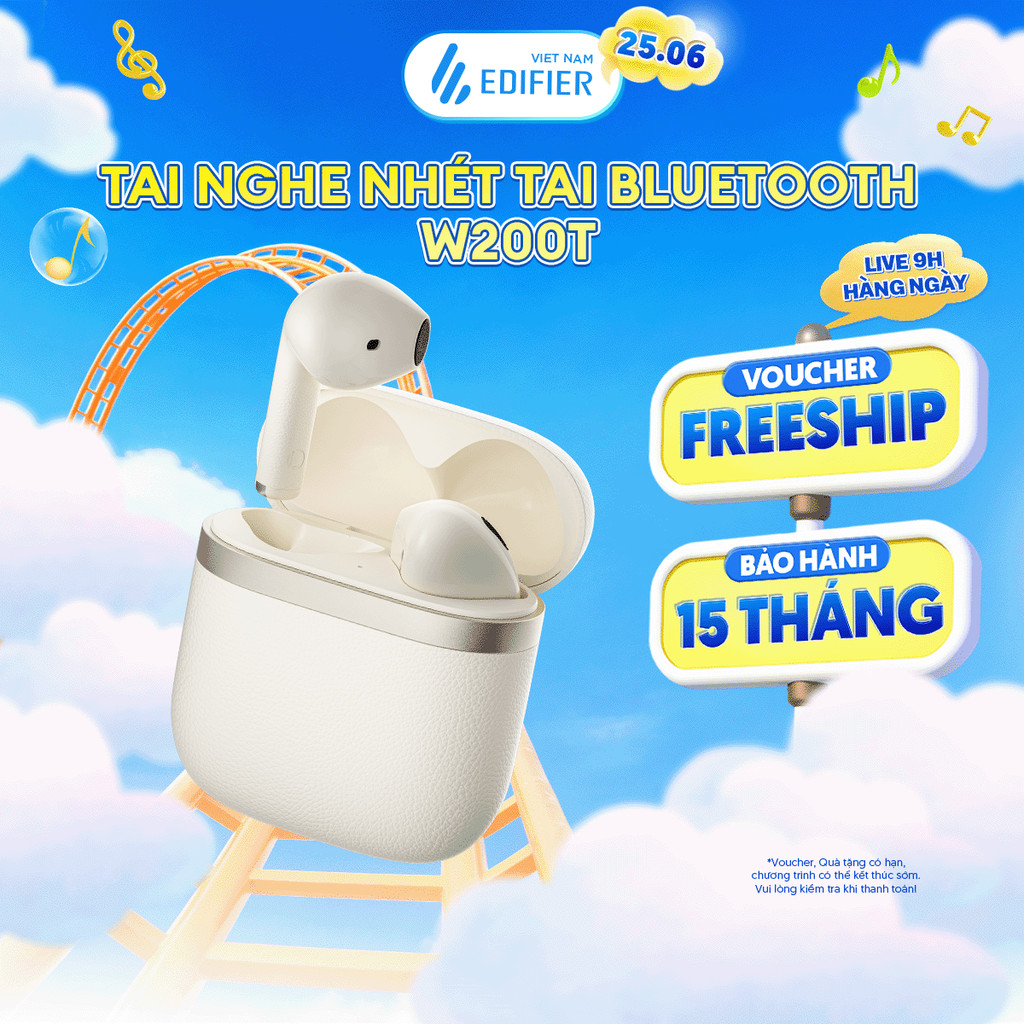Tai Nghe Bluetooth Nhét Tai EDIFIER W200T | Thời Gian Sử Dụng Tới 28H | Kháng Nước, Bụi IP54 | Bảo Hành 15 Tháng