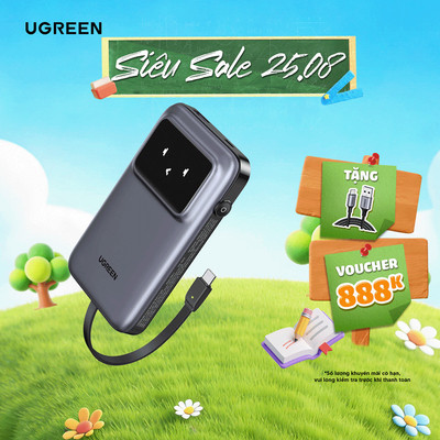 Pin sạc dự phòng 5000/10000mAh Ugreen UNO sạc nhanh PD 20W/30W | Màn LED Robot | Bảo hành 18 tháng 1 đổi 1