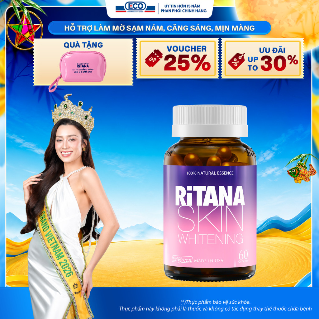 Viên Uống Trắng Da RITANA Hỗ Trợ Làm Mờ Sạm Nám, Chống Nắng, Trẻ Hóa Làn Da