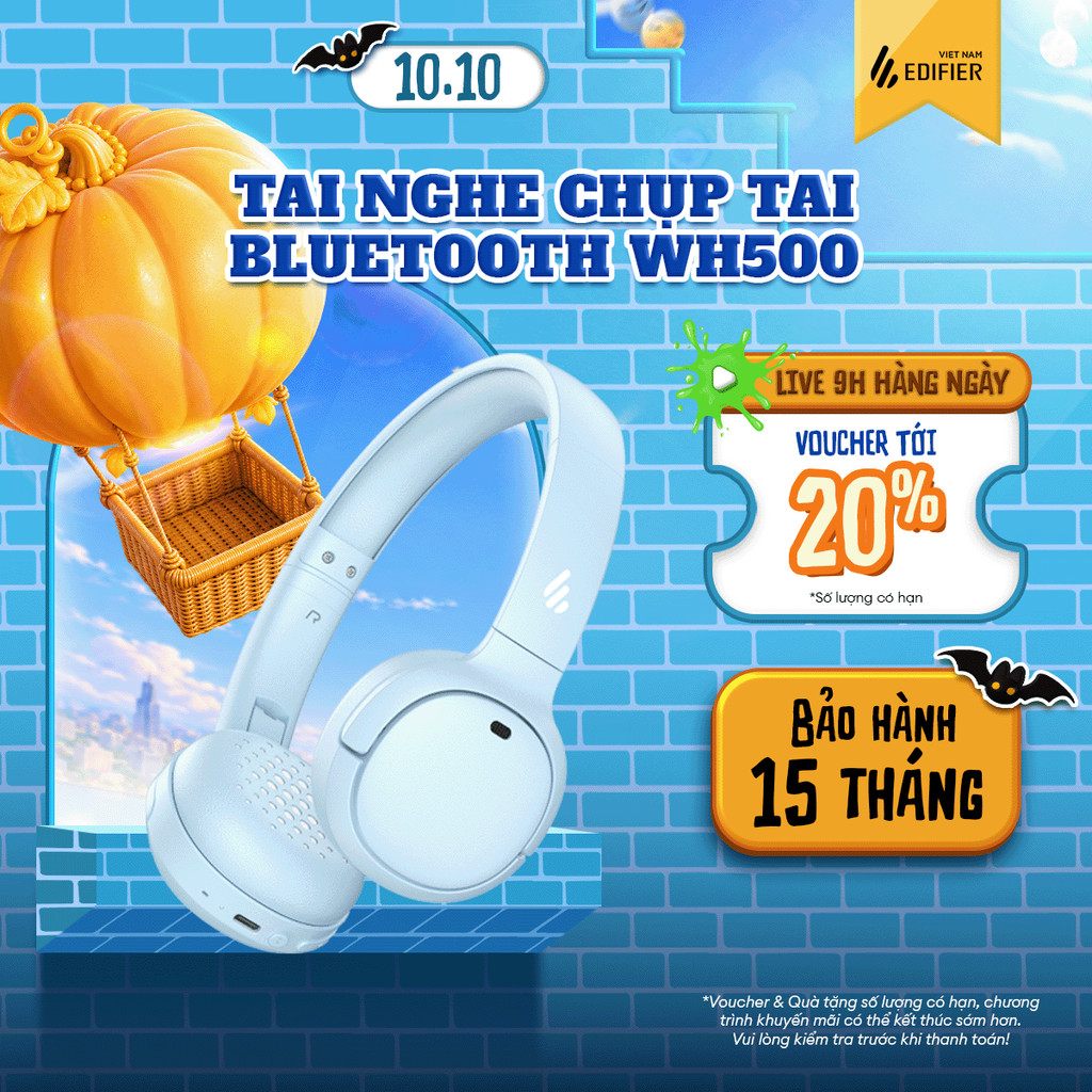 Tai Nghe Bluetooth EDIFIER WH500 | Thời Gian Sử Dụng Tới 40H | Khử Ồn Đàm Thoại |Thiết kế Gấp Gọn | Bảo Hành 15 Tháng