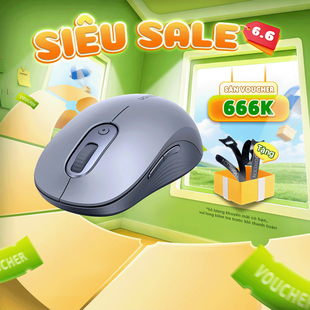 Chuột không dây Ugreen MU006 Chế Độ Kép Chuột Ergonomic 4000 DPI | 6 Nút Tắt Tiếng | BH 18 tháng 1 đ