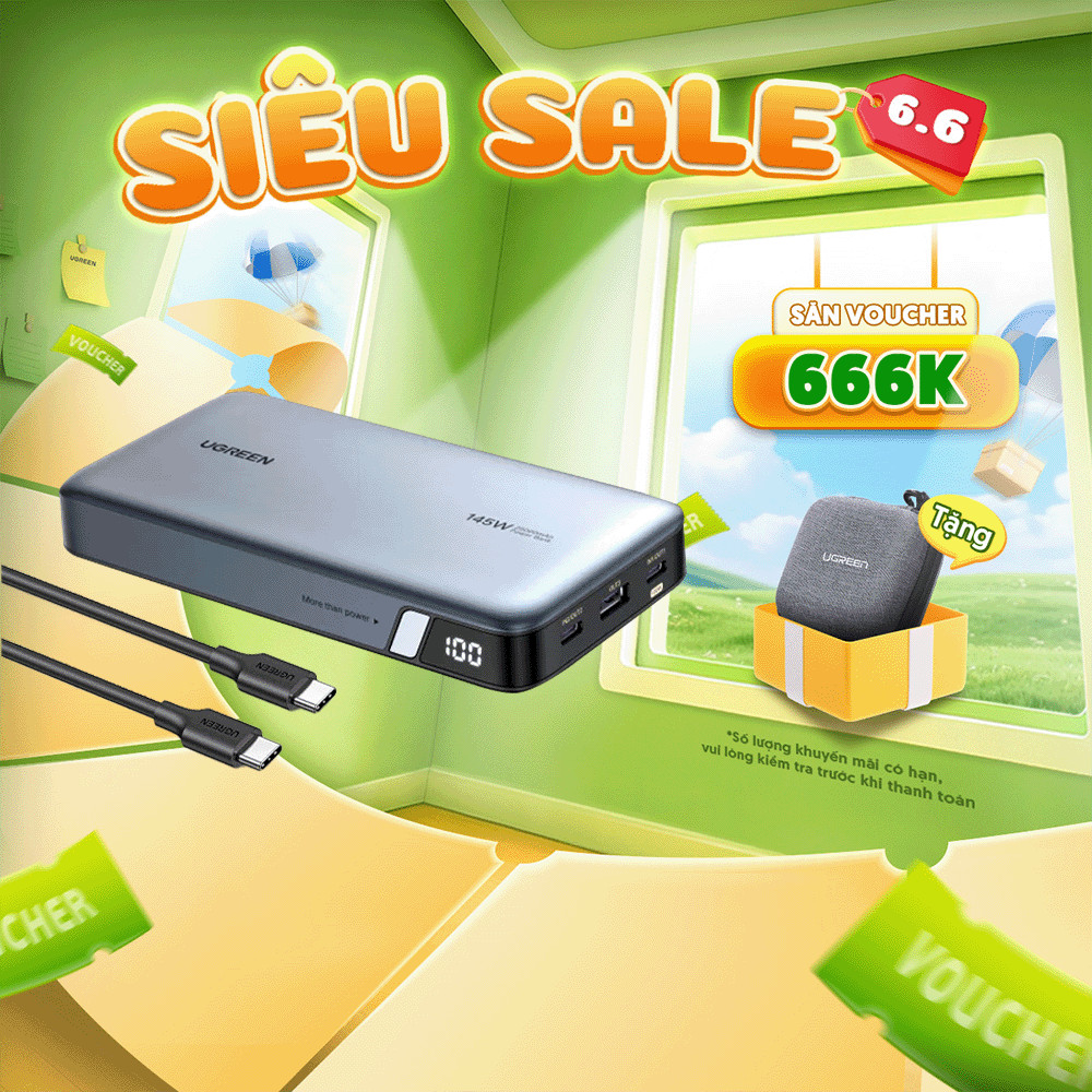 Pin Ugreen 20000mAh/25000mAh 100W/140W | 3 cổng sạc nhanh | Màn hình LED hiển thị | Bảo hành 18 thán