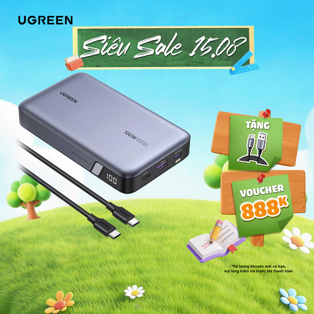 Pin sạc dự phòng Ugreen 20000mAh/25000mAh | Cổng sạc nhanh USB-C 145W/100W | 3 cổng | BH 18 tháng 1 đổi 1