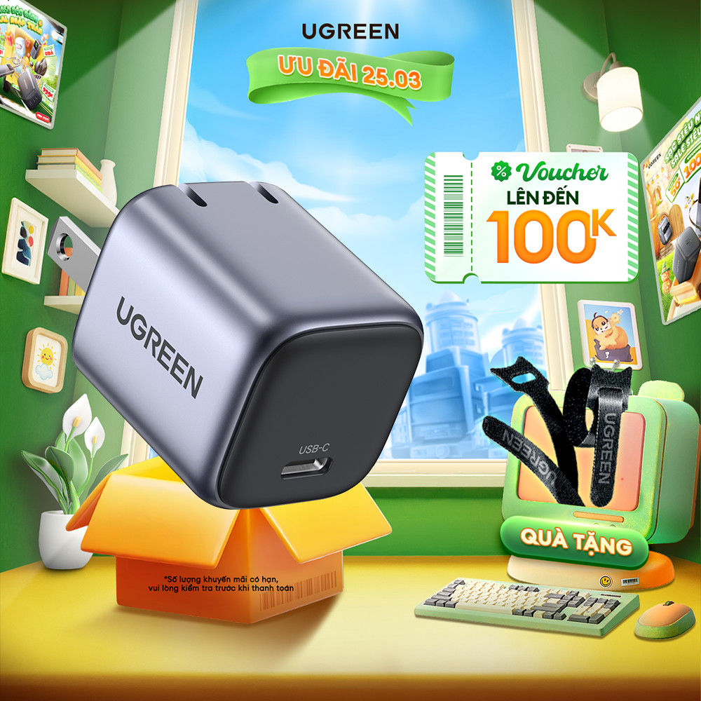 Củ sạc nhanh 20W UGREEN CD318 | Công nghệ GaN | Cổng type C sạc nhanh PD3.0 QC3.0 | Bảo hành 18 tháng 1 đổi 1 - 90902