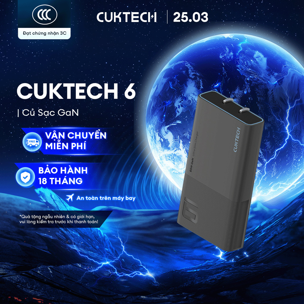 Củ Sạc GaN CUKTECH AD652S 2C | Cống Suất 65W Max | Hỗ Trợ Sạc Nhanh | Thiết Kế Siêu Mỏng | Bảo Hành 