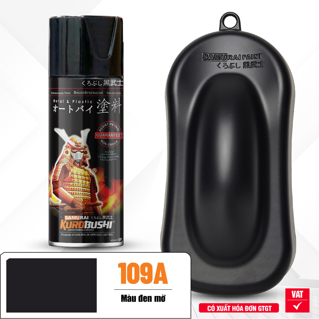 COMBO Sơn SAMURAI màu đen nhám 109A  gồm 3 chai đủ quy trình độ bền cao (Lót - Màu 109A - Bóng mờ 12