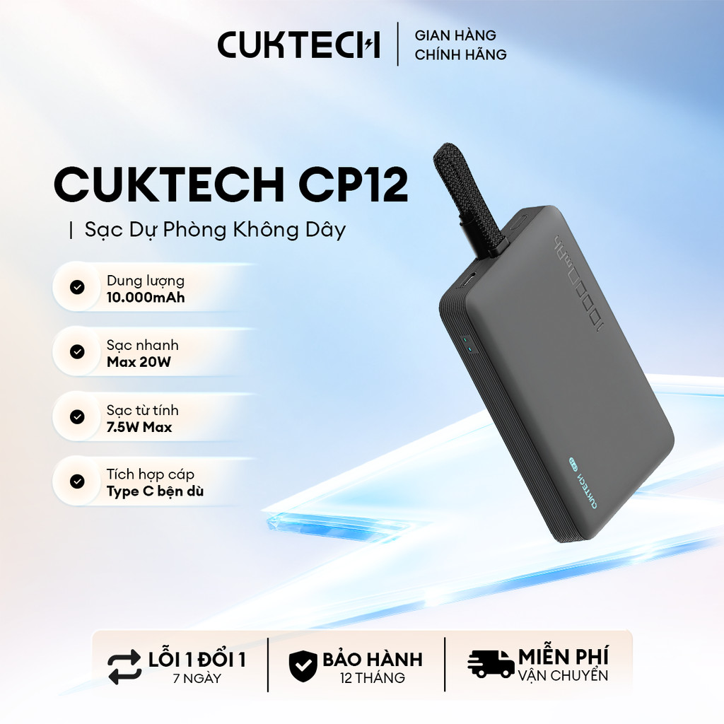 CUKTECK CP132ML Sạc Di Động Không Dây Từ Tính  | Dung Lượng 10.000mAh | Tích Hợp Cáp Type C | Bảo Hành 18 Tháng WPB100L