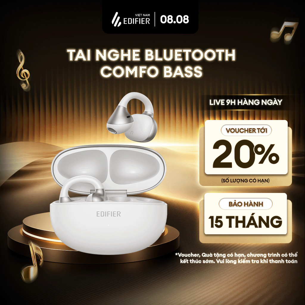 Tai Nghe Bluetooth Kẹp Tai EDIFIER COMFO BASS | Thời Gian Sử Dụng Tới 22H | Kháng Nước, Bụi IP55 | Bảo Hành 15 Tháng