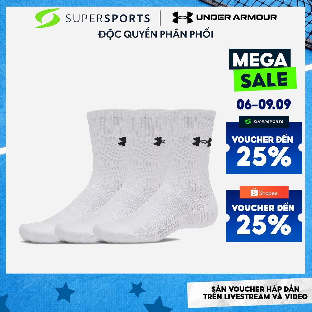 Vớ Thể Thao Under Armour Performance Cotton 3-Pack Crew - 6009685-100