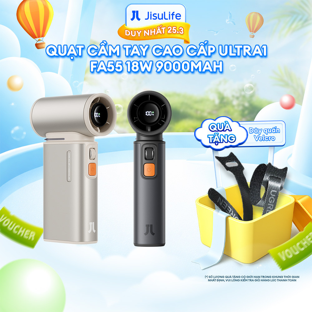 Quạt Cầm Tay JISULIFE FA55 Ultra1 - Sử Dụng 1-6 Giờ, 100 Cấp Gió, Sạc Nhanh 18W, Bảo Hành 12 Tháng