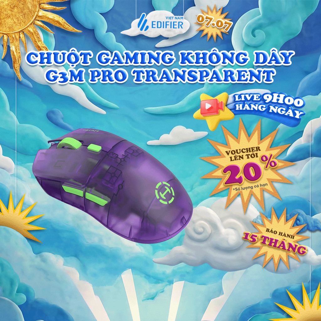 Chuột Gaming Không Dây EDIFIER G3M PRO | Thời Gian Sử Dụng Đến 70H | Độ Trễ Thấp 1ms | 3 Chế Độ | Bảo Hành 15 Tháng