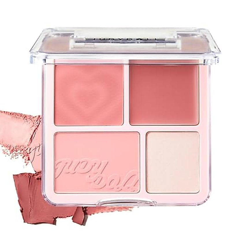 Phấn má hồng JUDYDOLL&Bảng highlighter, Bảng mặt 4 trong 1 có má hồng, đường viền, highlighter & Bal