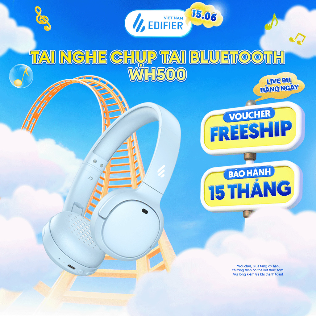 Tai Nghe Bluetooth EDIFIER WH500 | Thời Gian Sử Dụng Tới 40H | Khử Ồn Đàm Thoại |Thiết kế Gấp Gọn | Bảo Hành 15 Tháng