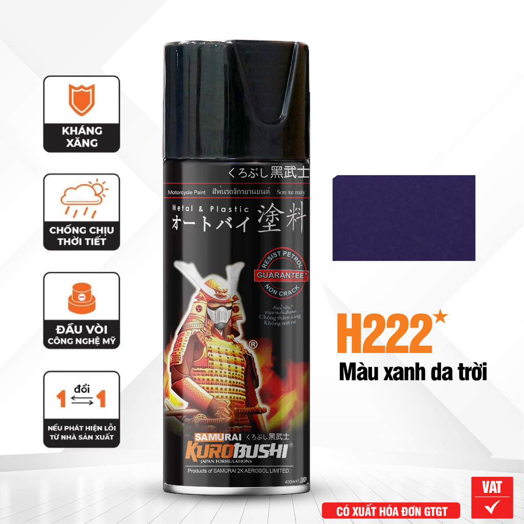 COMBO Sơn SAMURAI màu xanh da trời H222 gồm 4 chai đủ quy trình độ bền cao  (Lót - Nền 102 - Màu H22