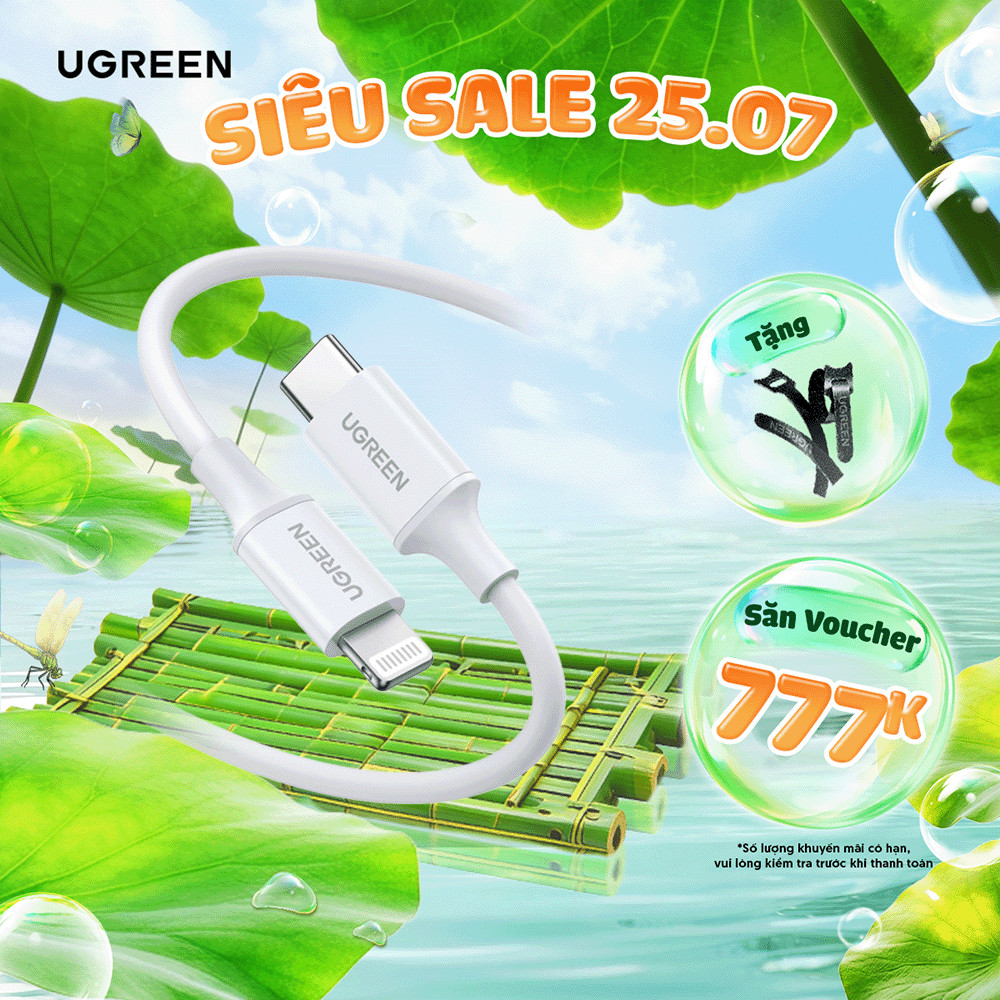 Cáp sạc USB C sang Lightning Ugreen US171 đạt chuẩn MFi 60W PD | Sạc nhanh | Tốc độ truyền 480Mbps |