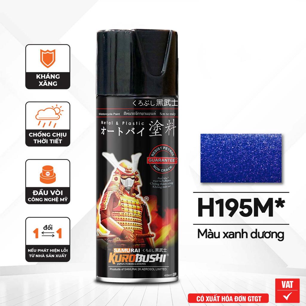 COMBO Sơn SAMURAI màu xanh dương H195M gồm 4 chai đủ quy trình độ bền cao (Lót - Nền 124 - Màu H195M