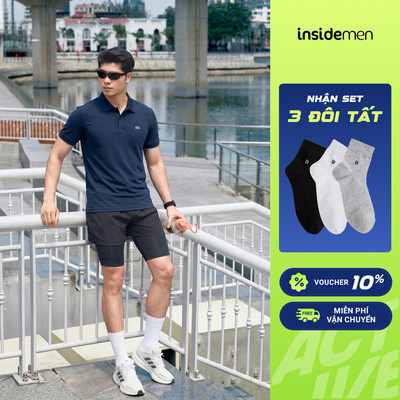 [TẶNG COMBO TẤT] Áo polo Insidemen ACTIVE tay ngắn Co giãn 4 chiều Thoáng Mát Regular IPS111EDP01