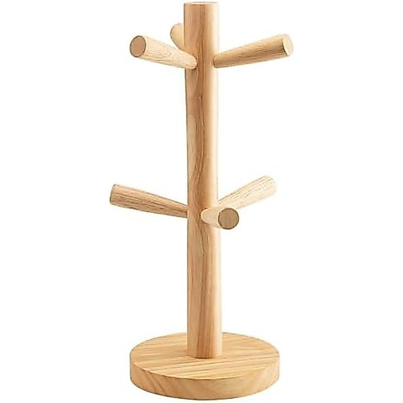 Cây giữ cốc bằng gỗ Elandy với 6 móc Giá đỡ cốc Giá đỡ cốc cà phê Giá đỡ Móc treo Trà Cà phê Thanh t