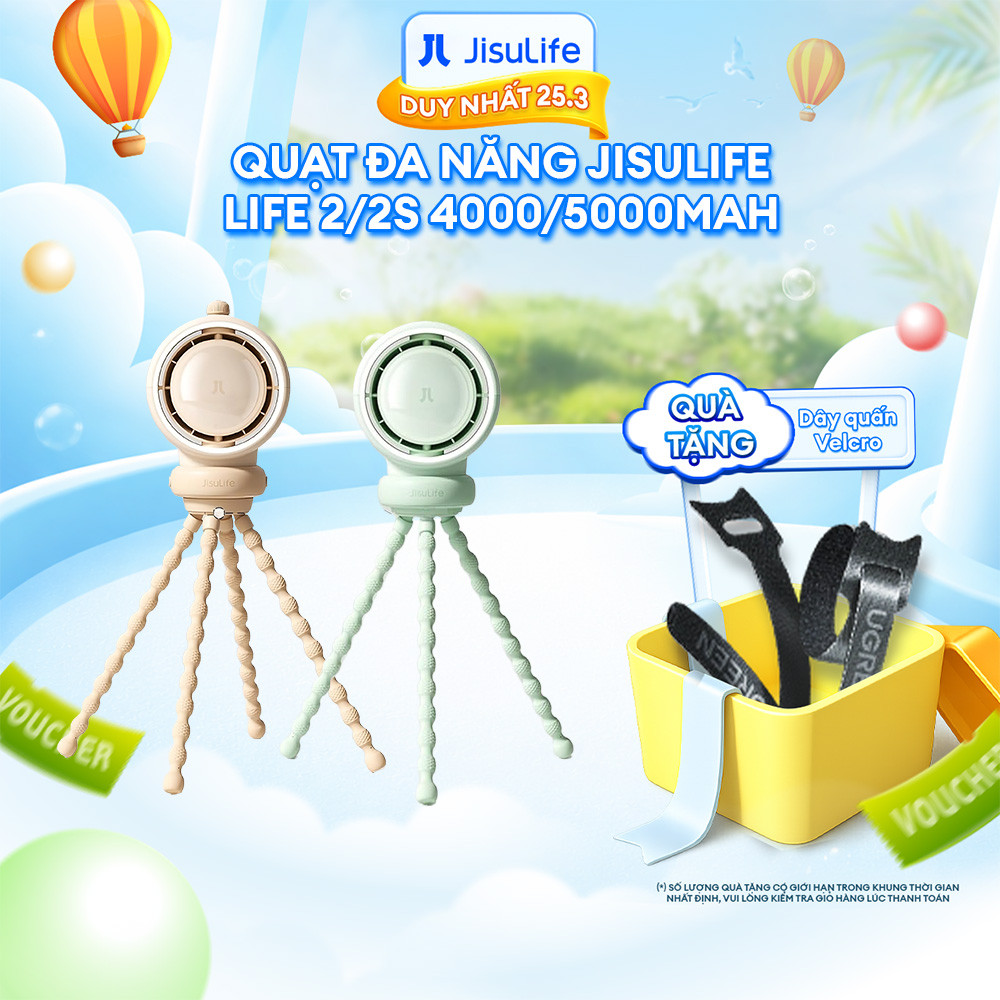 Quạt Tích Điện Kẹp Nôi Xe Đẩy JISULIFE Life 2S - Pin 5000mAh, Sử Dụng Đến 12 Giờ, Bảo Hành 12 Tháng