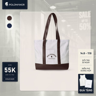 [DEAL SỐC 6.6] Túi tote vải phối da SIMILI cao cấp, có khóa kéo, đựng laptop nhiều ngăn tiện lợi - POLOMANOR