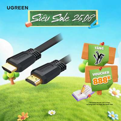 Cáp HDMI 2.0 Ugreen ED015 Dạng dây bẹt | Hỗ trợ độ phân giải 3D 4Kx2K 4096x2160p/30Hz | Bảo Hành 1 đổi 1 18 Tháng |