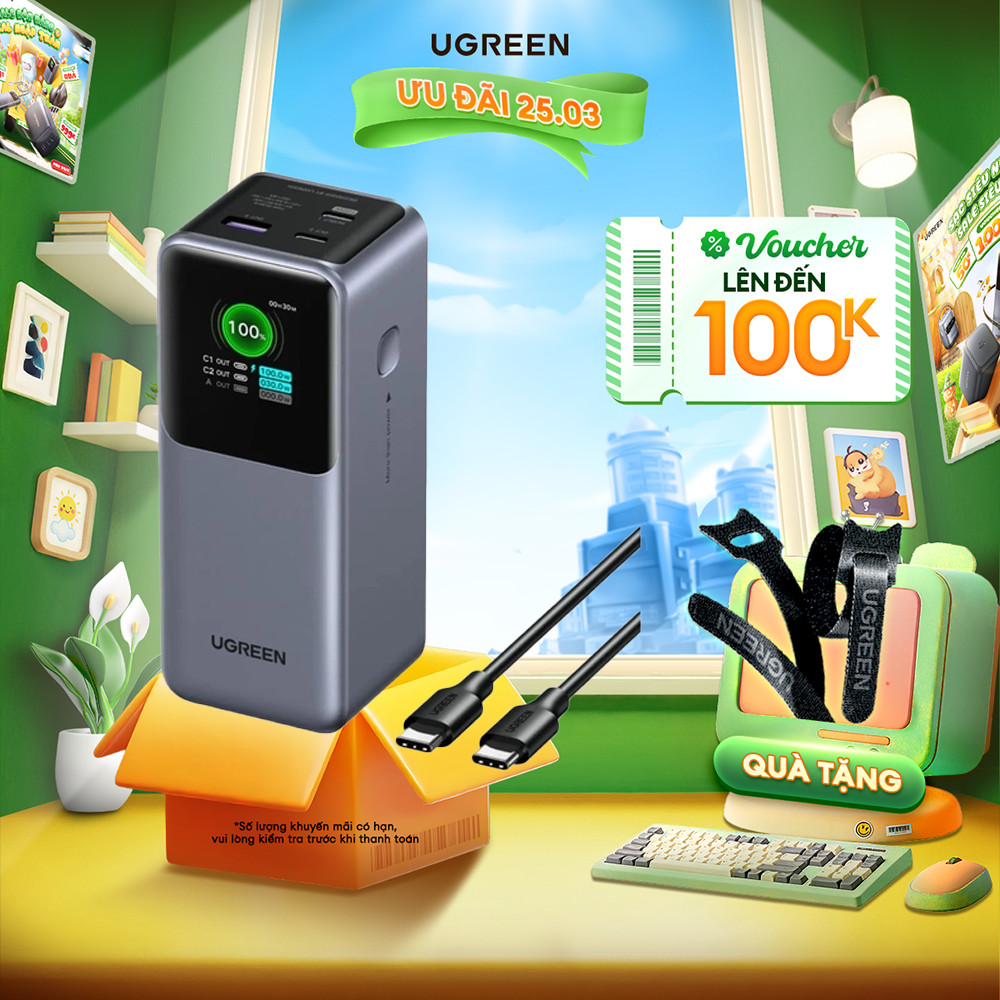 Pin sạc dự phòng 25000mAh-200w/20000mAh-130w-165w/12000mAh-100w Ugreen Nexode Màn LED | BH 18 tháng 