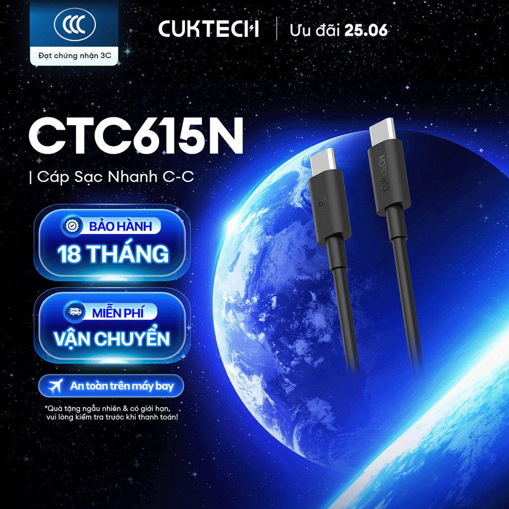 Cáp Sạc Nhanh CUKTECH C-C | Công Suất Max 240W | Truyền Dữ Liệu 480 Mbps | Bảo Hành 18 Tháng CTC605N CTC615N | BigBuy360 - bigbuy360.vn