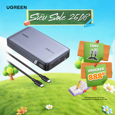Pin sạc dự phòng Ugreen 20000mAh/25000mAh | Cổng sạc nhanh USB-C 145W/100W | 3 cổng | BH 18 tháng 1 đổi 1