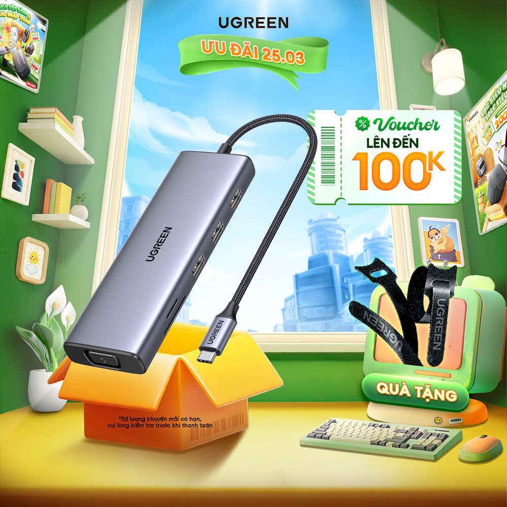 Hub chuyển đổi Type C UGREEN 9 in 1| HDMI 4K UHD| USB 3.0 | Bảo Hành 18 Tháng | 15600 90119