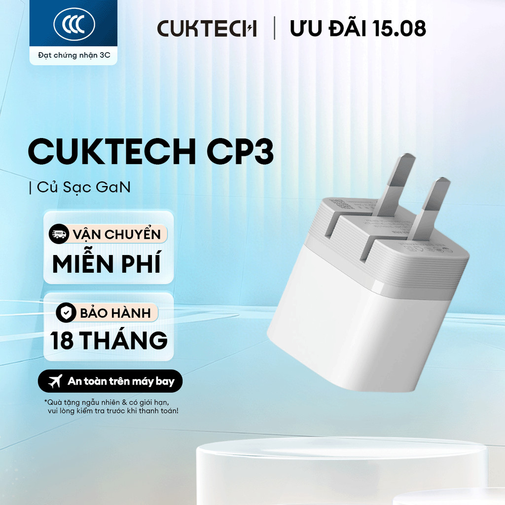 Củ Sạc GaN CUKTECH CP3 1C | Công Suất 40W | Hỗ Trợ Sạc Nhanh | Thiết Kế Nhỏ Gọn | Bảo Hành 18 Tháng AC301