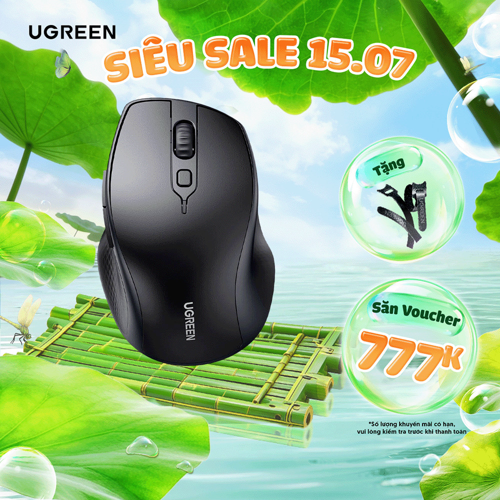 Chuột không dây UGREEN MU101 | Bluetooth 5.0 + 2.4G | 4 mức DPI 1000/1600/2000/4000 | Bảo Hành 18 Th