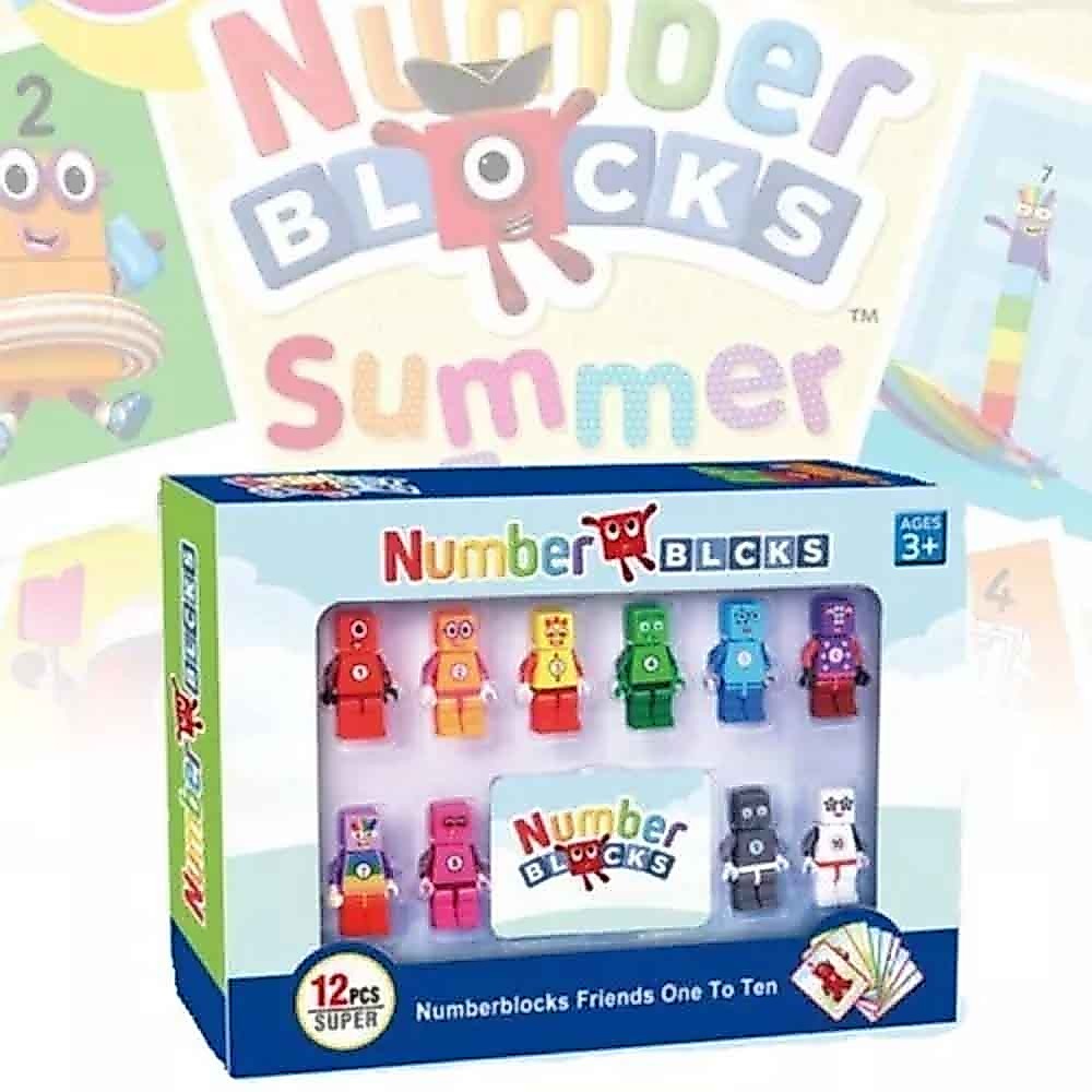 Number Blocks Summer Figure Playset | 12Pcs, Kids Number Character Figurines, Preschool Early Math T