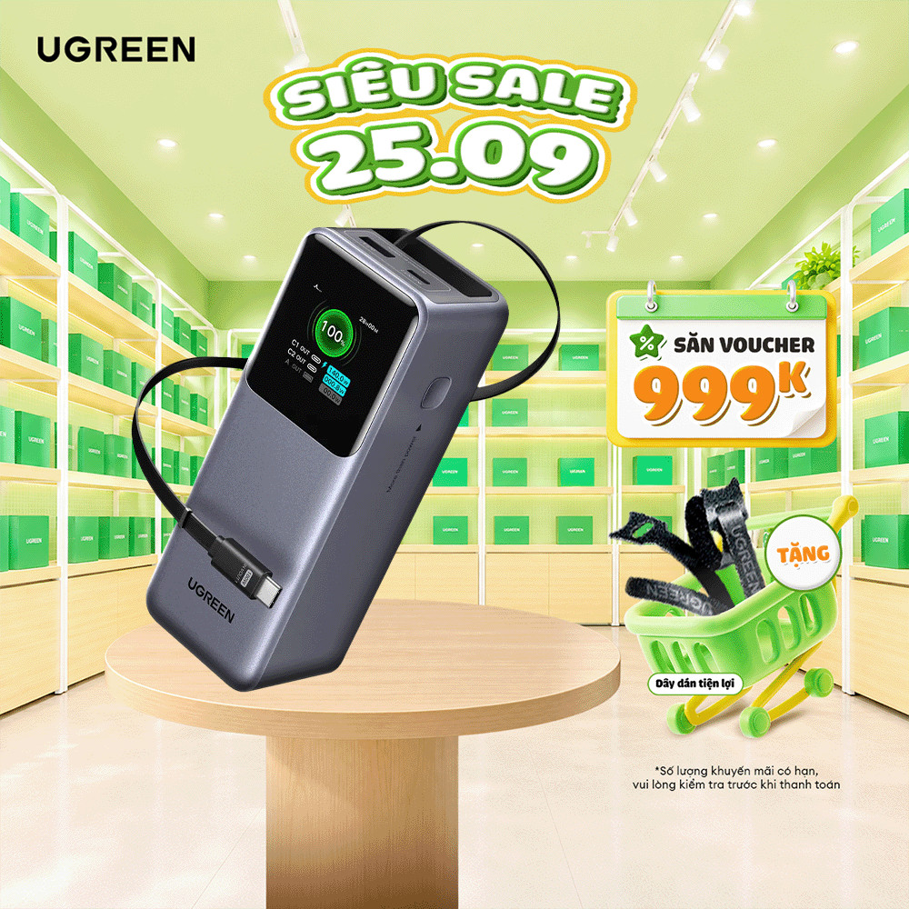 Pin sạc dự phòng 25000mAh-200w/20000mAh-130w-165w/12000mAh-100w Ugreen Nexode Màn LED | BH 18 tháng 1 đổi 1 | 35525B