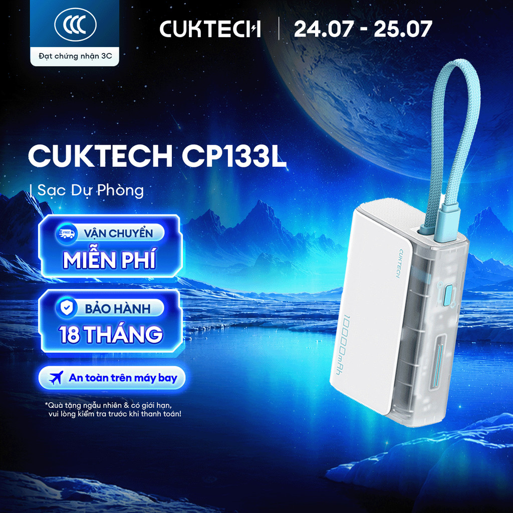 CUKTECH CP133L Sạc Di Động Kèm Cáp | Sạc Nhanh 33W Max | Dung Lượng 10.000mAh | Bảo Hành 18 Tháng LP