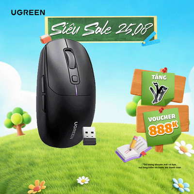 Chuột Gaming không dây Ugreen MU103 LED RGB | 5 mức điều chỉnh DPI | 3 chế độ kết nối | BH 18 tháng 1 đổi 1 | 90539