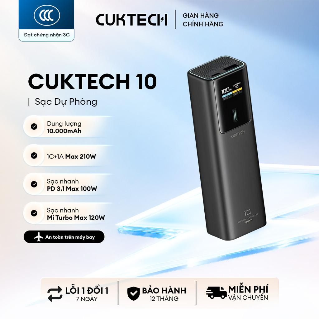 CUKTECH 10 Sạc Di Động 1C1A | Công Suất 150W Max | Dung Lượng 10.000mAh | Bảo Hành 18 Tháng PB100P
