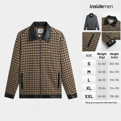 Áo Khoác Nam 2 Lớp Caro Nhí INSIDEMEN IJK026BZ Regular Fit Cổ Đức Giữ Ấm Tay Dài