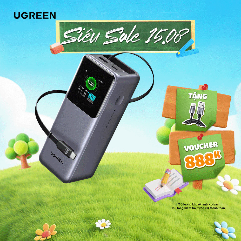 Pin sạc dự phòng 25000mAh-200w/20000mAh-130w-165w/12000mAh-100w Ugreen Nexode Màn LED | BH 18 tháng 1 đổi 1 | 35525B