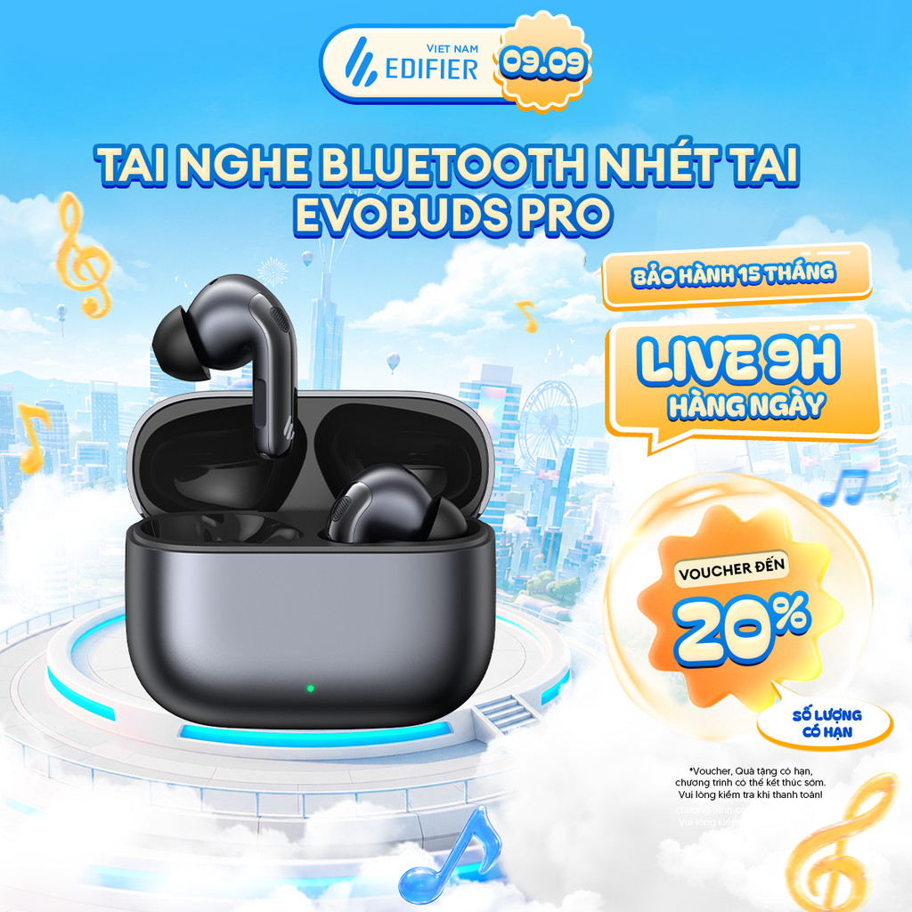 Tai Nghe Bluetooth Không Dây Nhét Tai EDIFIER EVOBUDS PRO - Âm Thanh Chi Tiết - Version Bluetooth 6.0 -15 Tháng Bảo Hành