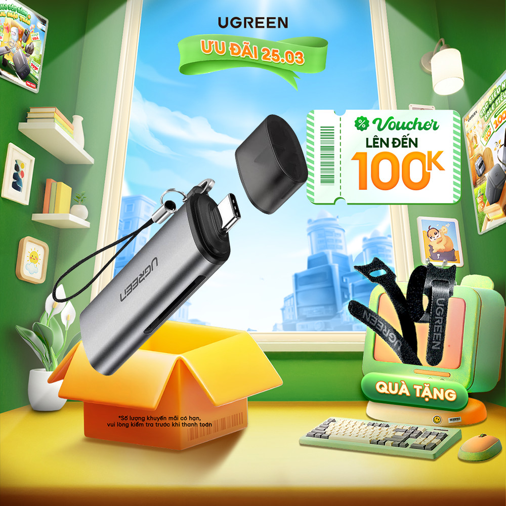 Đầu đọc thẻ SD TF chân cắm USB Type C UGREEN CM185 Kết nối OTG | Thiết kế nhỏ gọn Bảo Hành 18 Tháng 1 Đổi 1 50704