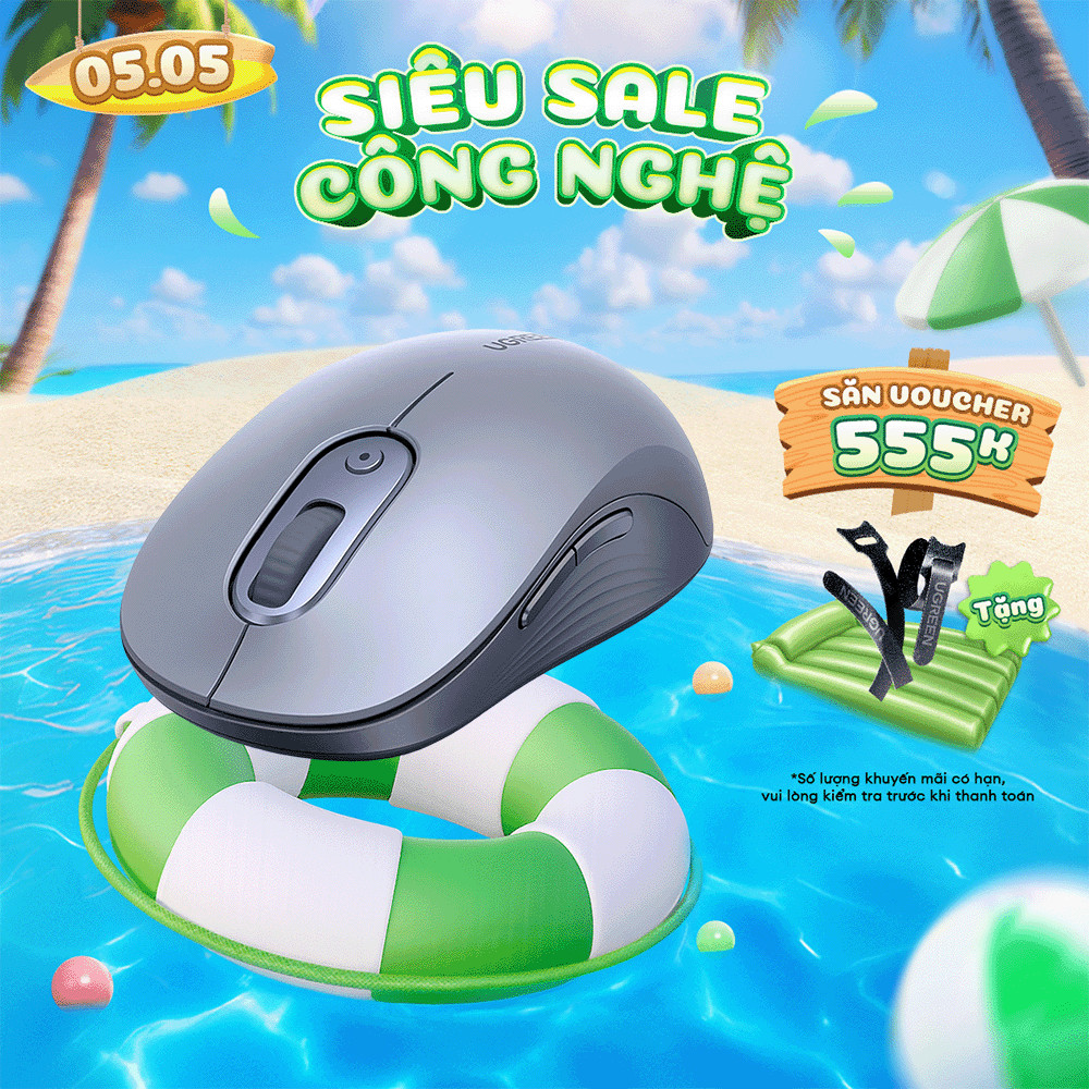 Chuột không dây Ugreen MU006 Chế Độ Kép Chuột Ergonomic 4000 DPI | 6 Nút Tắt Tiếng | BH 18 tháng 1 đ