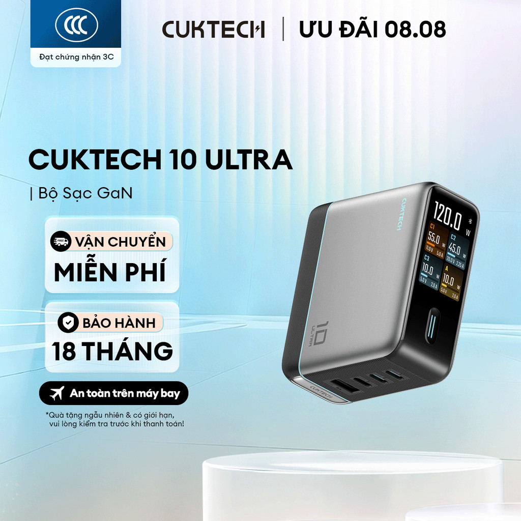 Củ Sạc GaN CUKTECH 10 ULTRA 3C1A | Công Suất 120W | Hỗ Trợ Sạc Nhanh | Bảo Hành 18 Tháng AD1204U | BigBuy360 - bigbuy360.vn