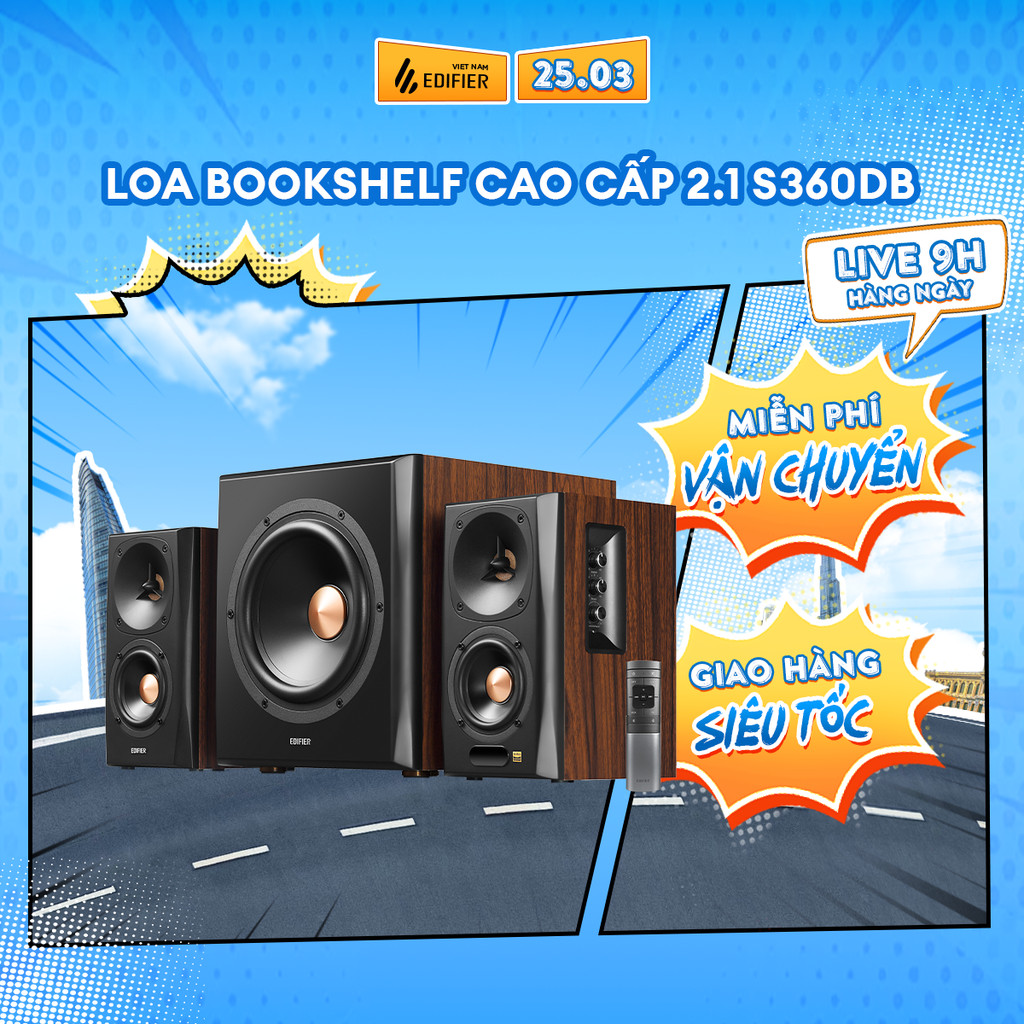 Bộ Loa Bluetooth Bookshelf EDIFIER S360DB | Công Suất 155W |  Hi-Res Audio | Chipset DSP | Bảo Hành 