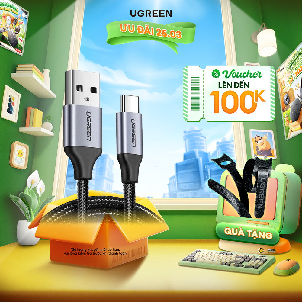 Cáp sạc USB 2.0 A sang Type C Ugreen US288 | Dòng sạc 3A 15W 18W | Bảo Hành 1 đổi 1 18 Tháng | 60225