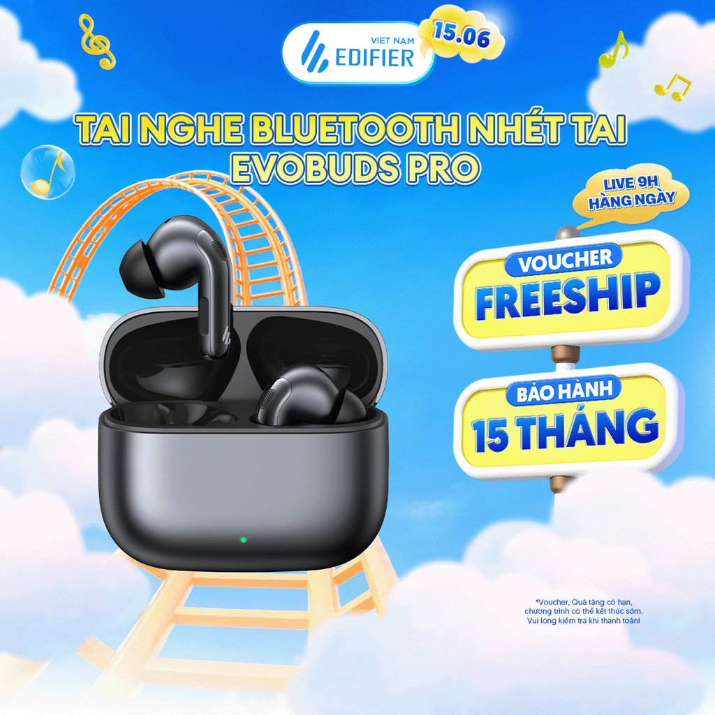 Tai Nghe Bluetooth Nhét Tai EDIFIER EVOBUDS PRO | Chống Ồn Chủ Động | Thời Gian Sử Dụng Tới 36H | Bảo Hành 15 Tháng
