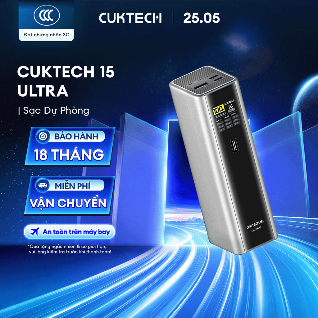 CUKTECH 15 ULTRA Sạc Di Động 2C1A | Công Suất 210W Max | Dung Lượng 20.000mAh | Bảo Hành 18 Tháng PB200U