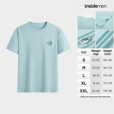 Áo Thun T-shirt Nam tay ngắn màu xanh Insidemen Ownself dáng suông 100% cotton thoáng mát  ITS099AS4