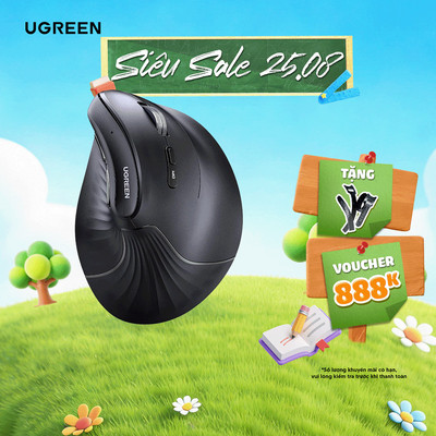 Chuột dọc không dây Ugreen MU008 | 4 mức độ DPI | Thiết kế góc dọc 57° với 5 nút  | Bảo hành 18 tháng 1 đổi 1
